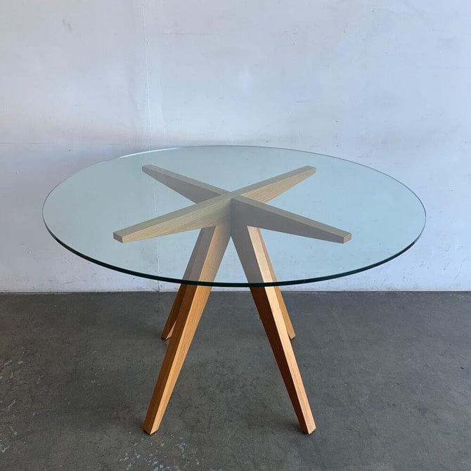 Contemporary Glass and White Oak Round Dining Table 
