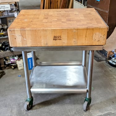 Boos Block End Grain Butcher Block in Stainless Steel Cart