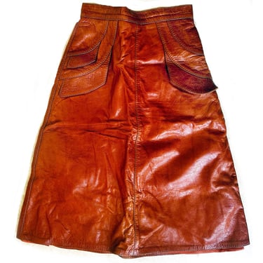 1960's EAST WEST style Leather Skirt 1970's A-line Vintage Brown Tan Boho, Ossie Clark, Gandalf, Hippie, Rare Dress 