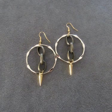 Gold and bronze mixed metal hoop earrings 