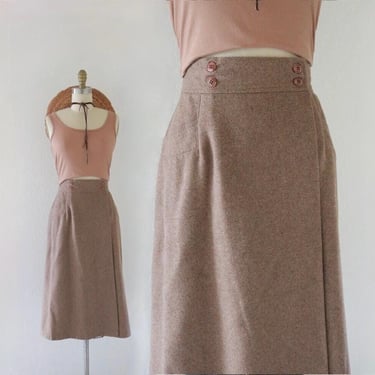 mocha wool wrap skirt - 26 - vintage 70s 80s brown beige womens fall warm long minimal skirt 