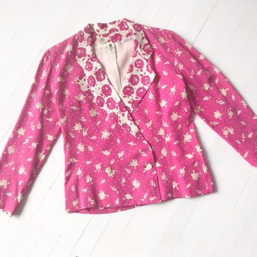 1980s Ungaro Hot Pink Floral Silk Blazer 