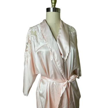 Vintage Marie Ellyse Pink Satin Appliqué Sheer Robe Polyester size Large 