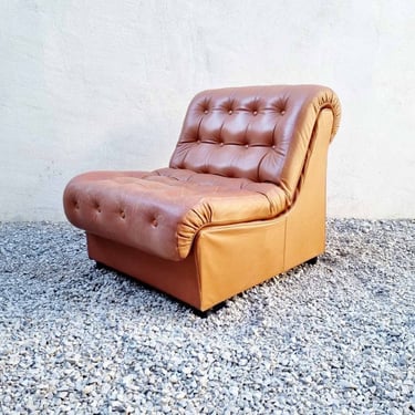 Mid Century Modern Sofa by Meblo / Model Fjord / Yugoslavian Design / Brown Leather Lounge Chair / Brown Easy Chair / Yugoslavia /1970 /'70s 
