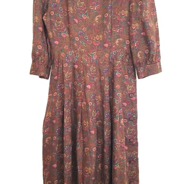 Vintage 80s Cottagecore Dress Size Medium Floral Festive Midi Peasant Sleeve