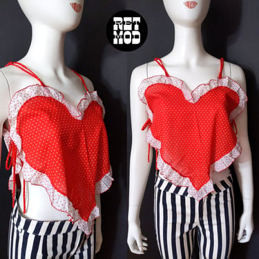 WOW Super Cute Vintage 70s Red Heart Ruffle Top 