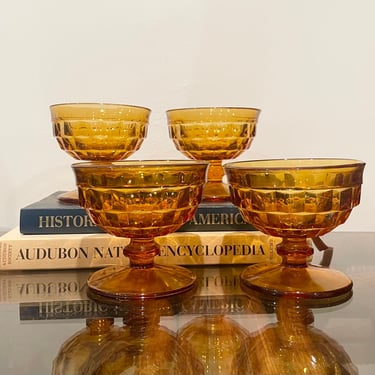 Set of 4- Vintage Whitehall Colony Amber Dessert/Sherbert Coupe Glasses; Colony, MCM Barware 