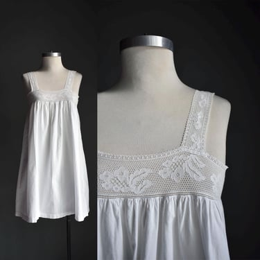 Vintage White Cotton Chemise Lace Nightgown / Antique Cotton Nightgown / 