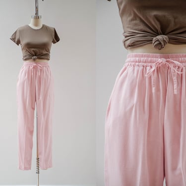 blush pink lounge pants | 90s y2k vintage high waisted raw silk loose baggy elastic waist pants 