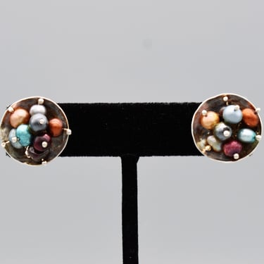 60's sterling dyed pearls fruit bowl studs, whimsical colorful pearls in 925 silver post earrings 