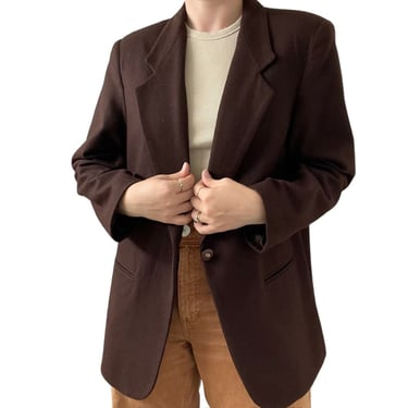 Vintage 80s Womens Brown Wool Oversized Preppy Dark Academia Blazer Sz L 