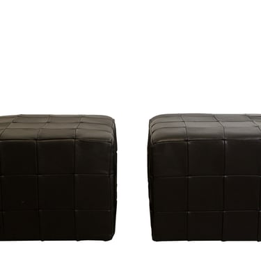 Pair of Mid Century Modern Danish Square Patchwork Leather Ottoman by Desede 