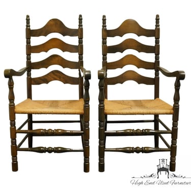 Set of 2 KLING FURNITURE Solid Pine Rustic Americana Ladderback Dining Arm Chairs w. Rush Seats 