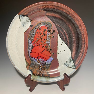 Art Studio Stoneware Pottery Plate Multi-Color Decorative Use/ Signed 