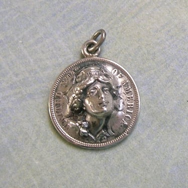 Antique Repousse 1912 Hand Crafted Barber Dime Coin Pendant, Antique Coin Lady Liberty Pendant, Barber Dime Head Pendant (#4327) 