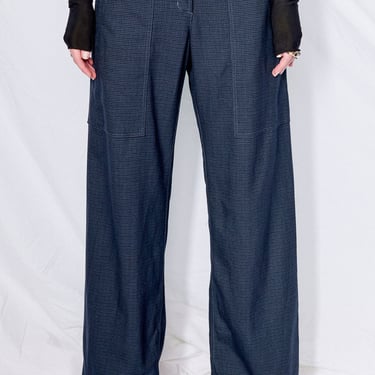 Black Overdyed Houndstooth Suiting Simple Pant