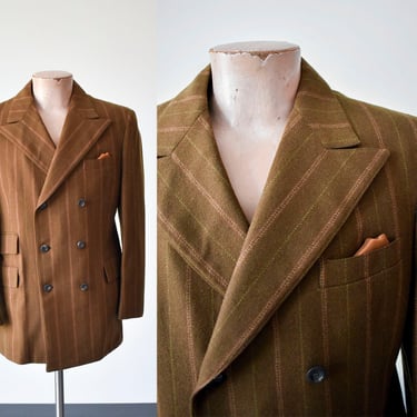 1960s Mens Wool Striped Double Breasted Suit Jacket 