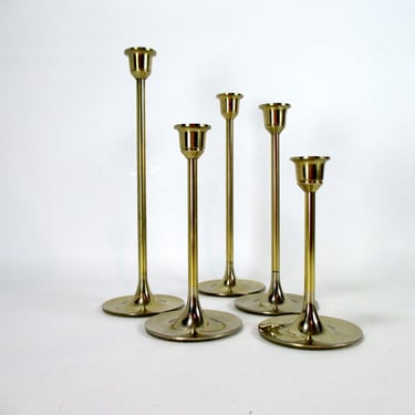 Graduated Brass Candleholder Set of 5 pc Vintage Descending Height Gold Taper Candlestick Collection 5in 6in 7in 8in 9in Leonard Silver Co 