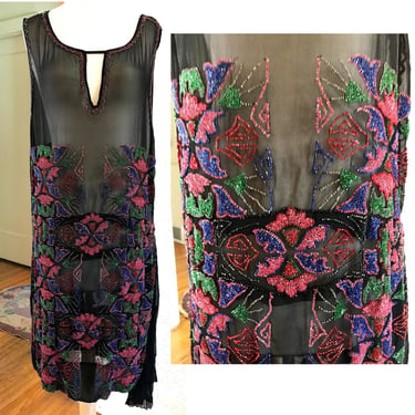 Exquisite Vintage 1920's Flapper Beaded  Dress in amazing condition Great Gatsby Roaring 20's Art Deco fashion --Size Small/Medium 