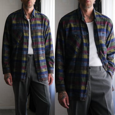 Vintage 80s MISSONI for Neiman Marcus Zig Zag Stripe & Plaid Multi Color Print Shirt | Made in Italy | 100% Cotton | 1980s Designer Shirt 