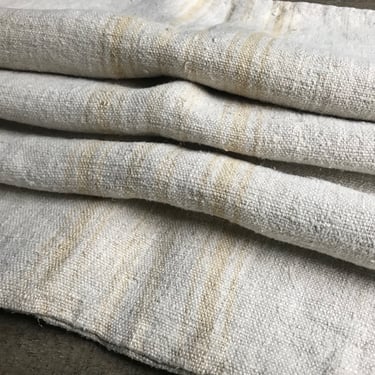 French Laundry Sack, Natural Handwoven Linen, Striped, Sewing Upholstery Fabric Textiles, Farmhouse, Patch Repairs, Sold by Each 