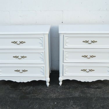 Bassett French Shabby Chic Painted Pair of Large Nightstands Bedside Tables 2863