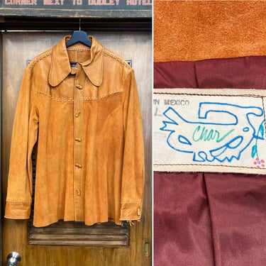 Vintage 1960’s Size XXL “Char” Whipstitch Hippie Rocker Suede Shirt Jacket, 60’s Western Wear, Vintage East West, Vintage Clothing 