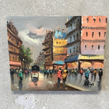 Vintage Oil City Scene Painting