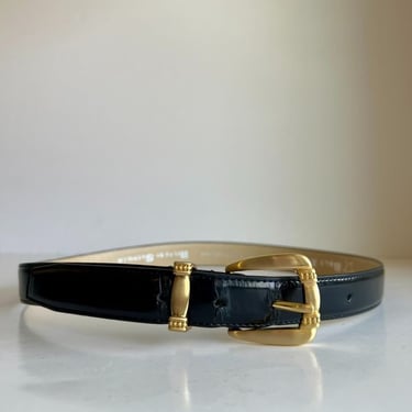 Vintage 90s Worn in Genuine Italian Leather Chunky Gold Buckle Belt - S 