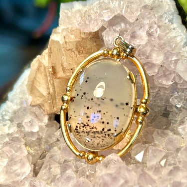 Black Dot Quartz Pendant Spot Spotted Vintage Retro Healing Crystal Jewelry Gift 
