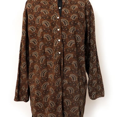 80's Banana Republic Safari Shirt Dress, 100% Cotton, Brown Floral Print, MEDIUM, Vintage 1980's 