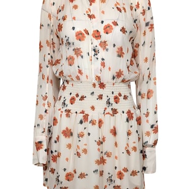 Rag & Bone - Ivory w/ Orange & Navy Floral Print Semi-Sheer Dress Sz XS