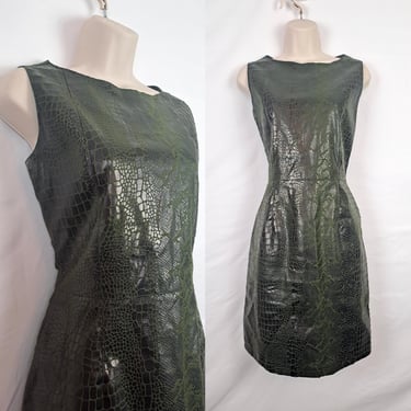 Vintage Y2K /  90s PVC Green Snake Skin Dress, Size Small / Medium 