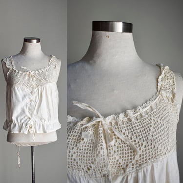 Edwardian White Cotton Corset Cover with Crochet Bodice 