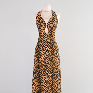 Super Sexy 1970's Tiger Print Halter Gown / S