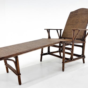 Art Deco French Bamboo & Wicker Chaise Lounge / Recliner / Adjustable Art Deco Arm Lounge Chair 