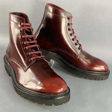 PAUL SMITH Size 8 Burgundy Leather Tread Sole Lace-Up Ankle Boots