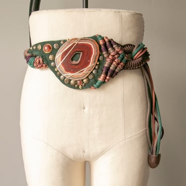 1980s Belt Agate Studded Rope Waist Cinch 