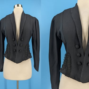 90s Norma Kamali Black Cropped Fitted Jacket Size 6 