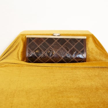 Vintage 1980s Brown Patchwork Leather Clutch Bag With Chain Strap 