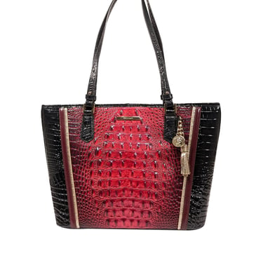 Brahmin - Pink, Maroon, & Black Croc Embossed Tote Bag