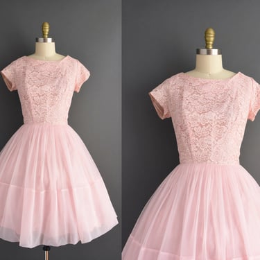 1950s dress | Adorable Pink Full Skirt Cupcake Bridesmaid Dress | Medium | 50s vintage dress 