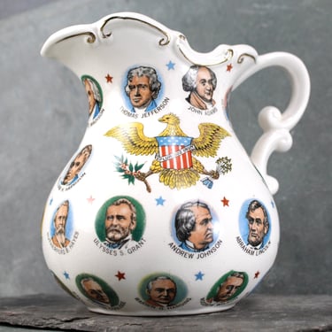 d American Presidents Vintage Pitcher | 32 Ounce Ceramic Pitcher | Chadwick Miller Importers 1965 | US Political Kitsch | Bixley Shop 