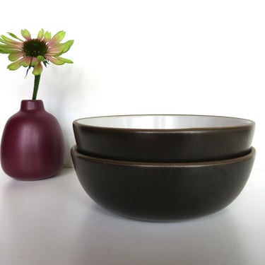 Vintage Heath Ceramics Dark Brown and White Cereal Bowl, Edith Heath 6 1/2" Coupe Line Bowl - 2 available 