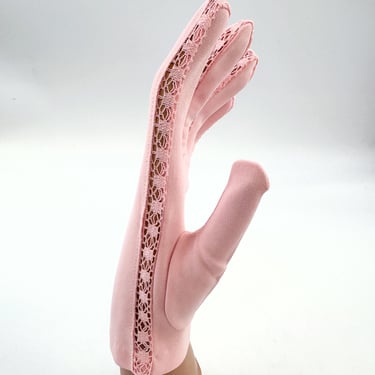 Vintage 60s Pink Ladies Gloves with Lace Inserts | Stetson Womens Gloves 