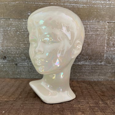 1970s Iridescent Ceramic Boy Bust 