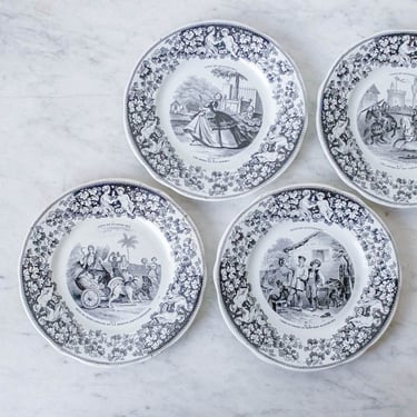 Vintage  Matched Transferware Plate Set Of 4