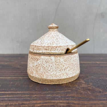 Ceramic Salt Cellar with Lid and Spoon Opening- Satin Speckled 