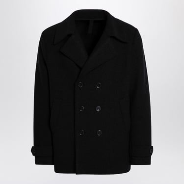 Harris Wharf London Black Peacoat In Boiled Wool Men