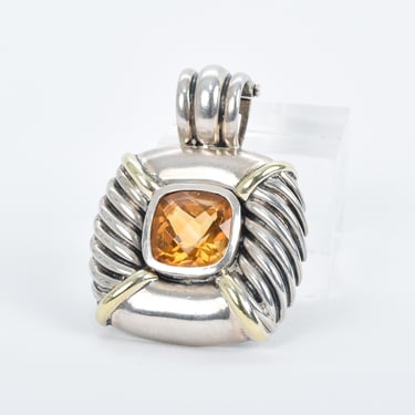 Vintage David Yurman Sterling Silver & 14K Faceted Citrine Large Renaissance Pendant, Vintage Citrine Two-Tone Pendant 